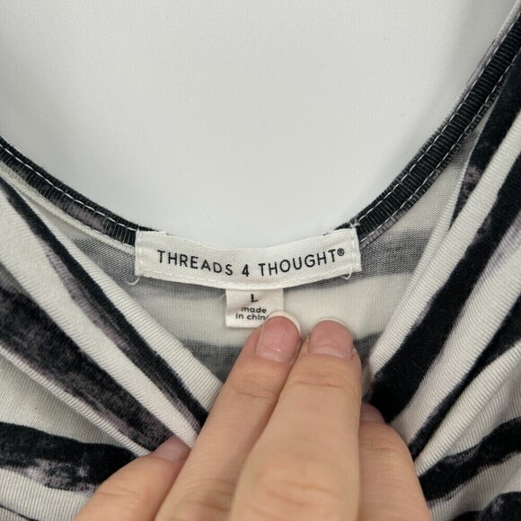THREADS 4 THOUGHT Ink Stripe Soft Modal Cowl Neck Sleeveless Midi Dress Large - Picture 6 of 7